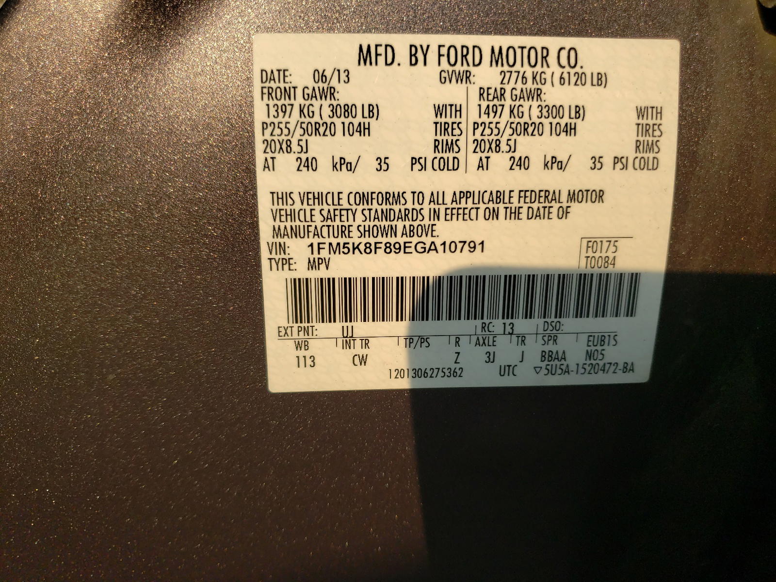 Photo 10 from auction – 2014 FORD EXPLORER L with VIN 1FM5K8F89EGA10791