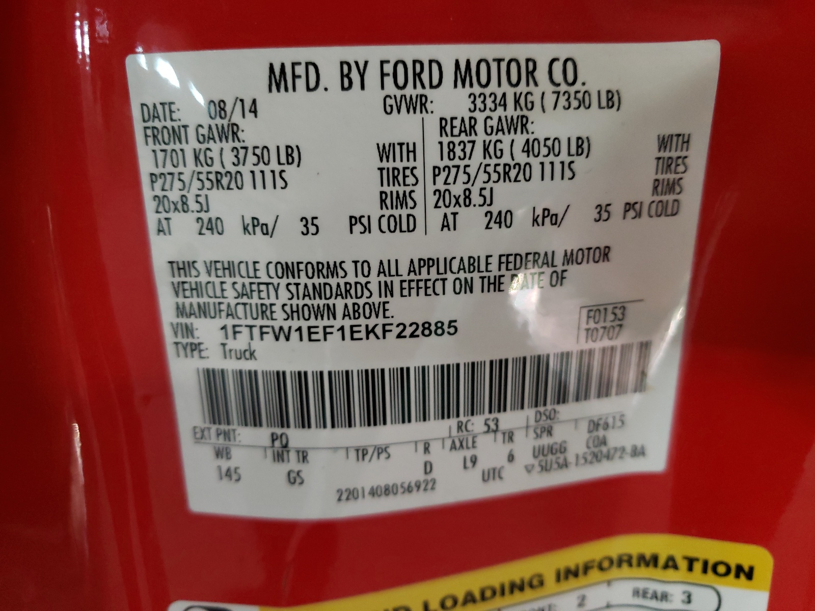 Photo 10 from auction – 2014 FORD F150 SUPER with VIN 1FTFW1EF1EKF22885