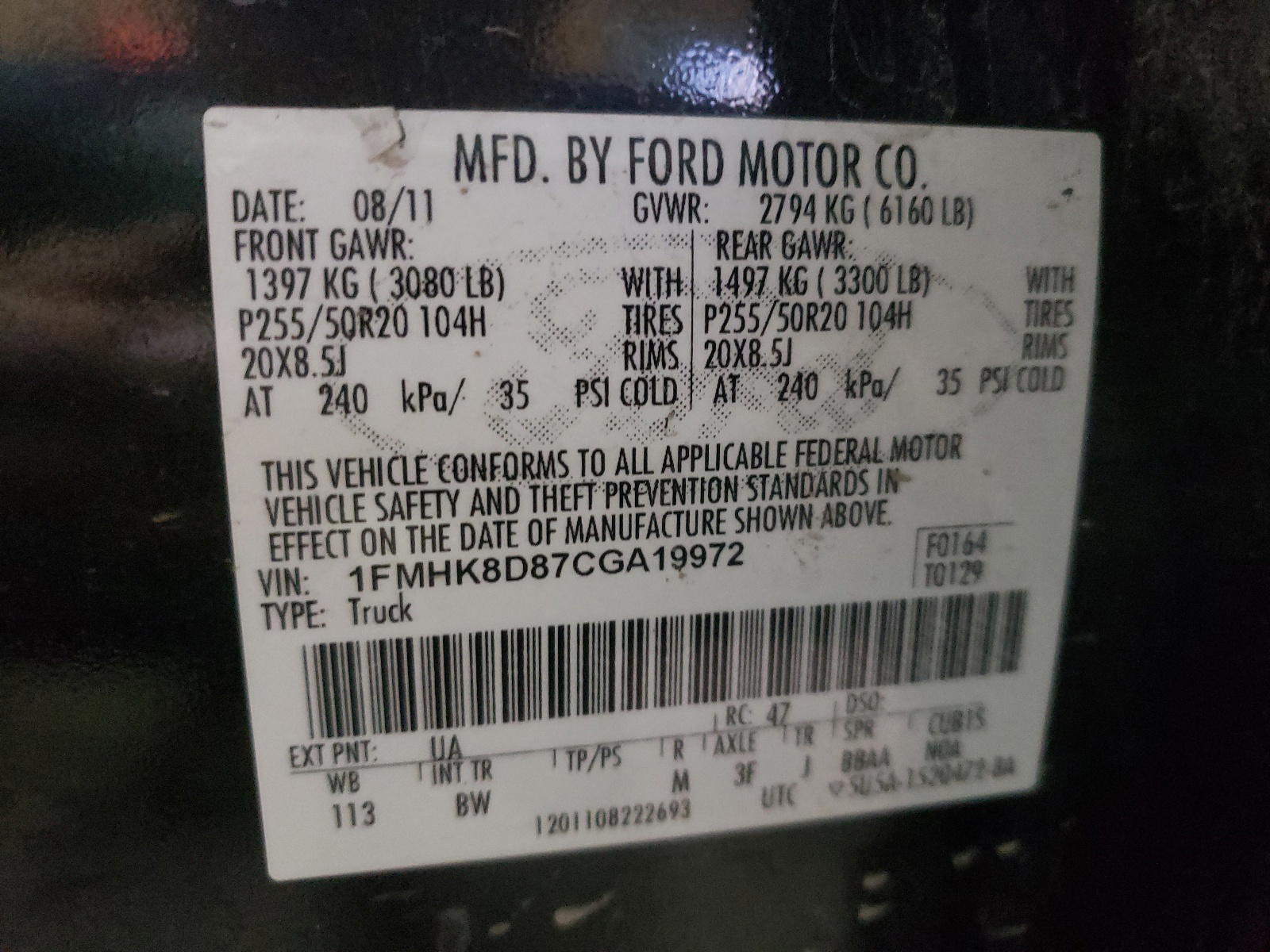 Photo 10 from auction – 2012 FORD EXPLORER X with VIN 1FMHK8D87CGA19972