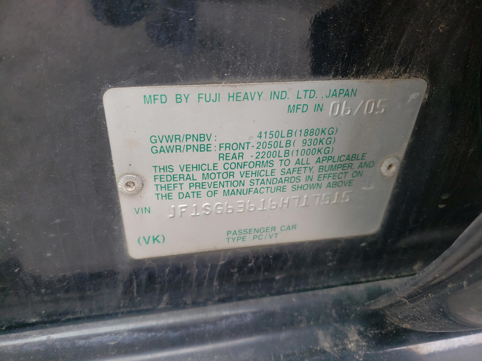 Photo 10 from auction – 2006 SUBARU FORESTER 2 with VIN JF1SG63616H717515