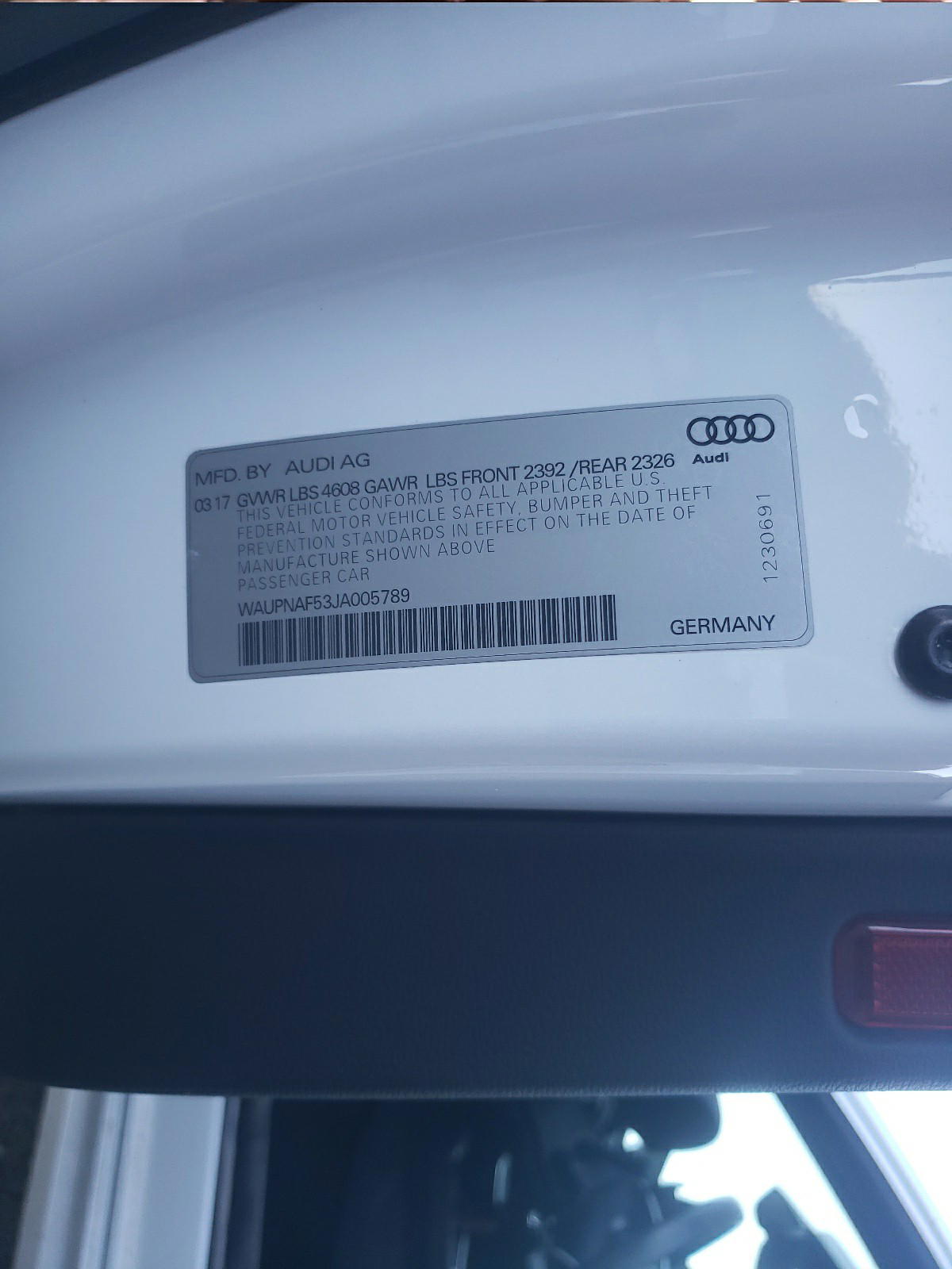 Photo 10 from auction – 2018 AUDI A5 PREMIUM with VIN WAUPNAF53JA005789