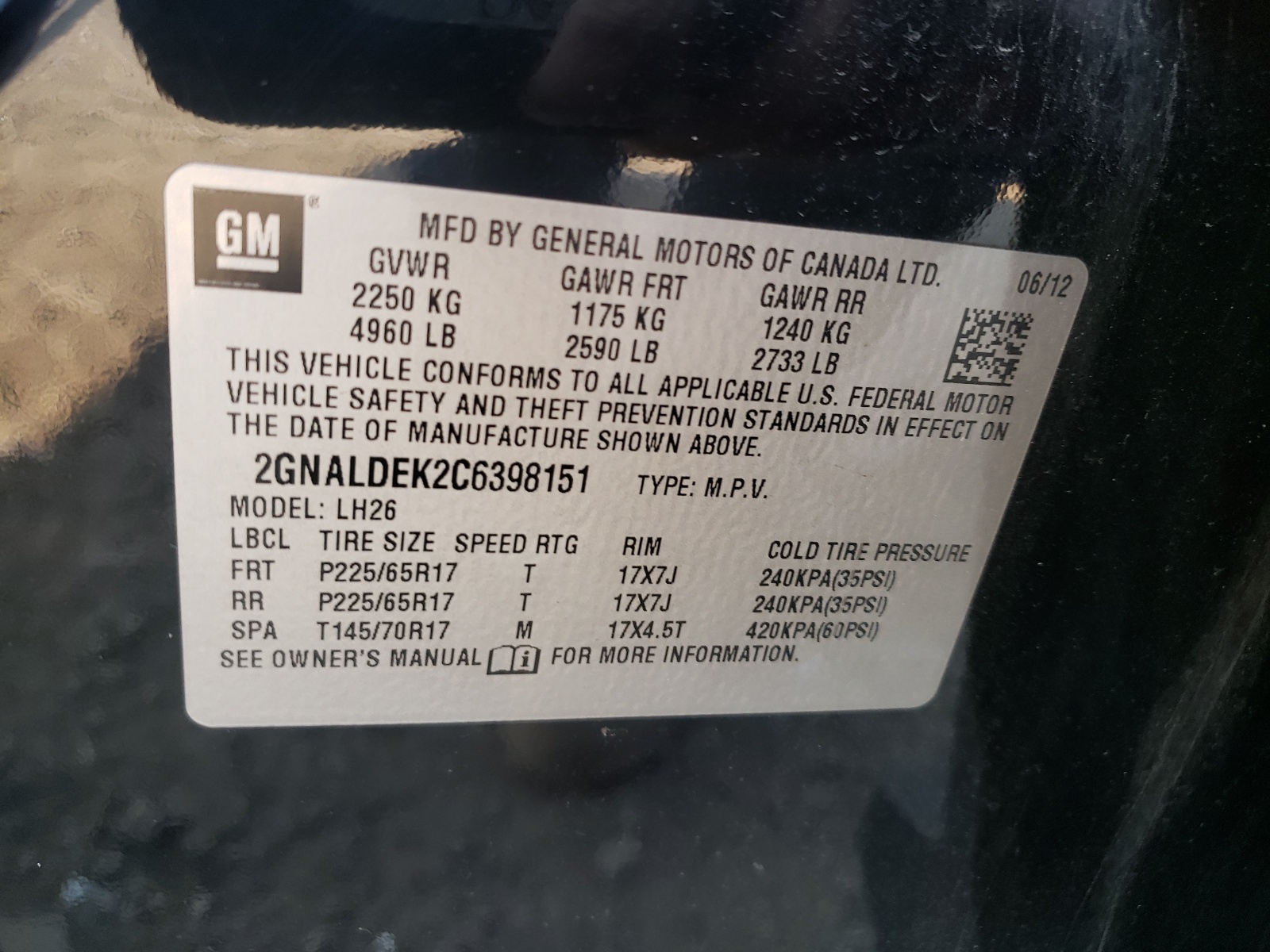 Foto 10 de la subasta – 2012 CHEVROLET EQUINOX LT con VIN 2GNALDEK2C6398151