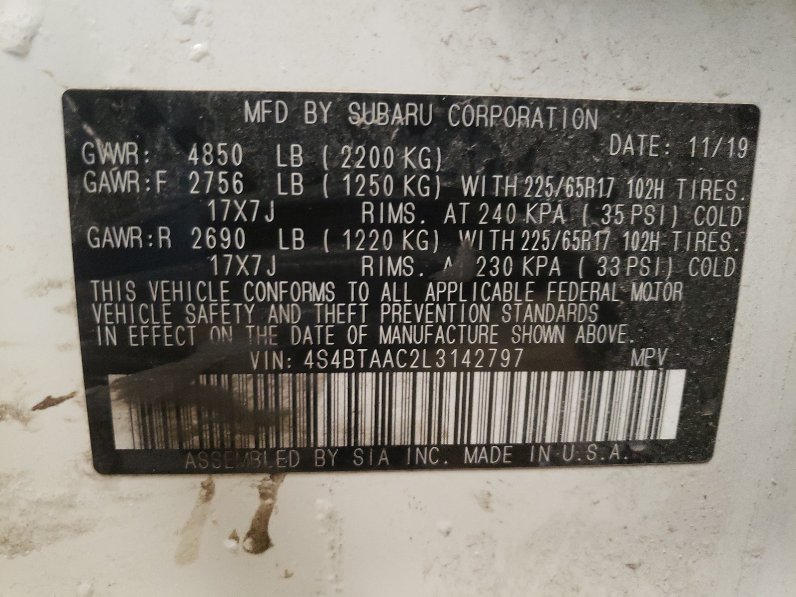 Zdjęcie 10 z aukcji – 2020 SUBARU OUTBACK z VIN 4S4BTAAC2L3142797