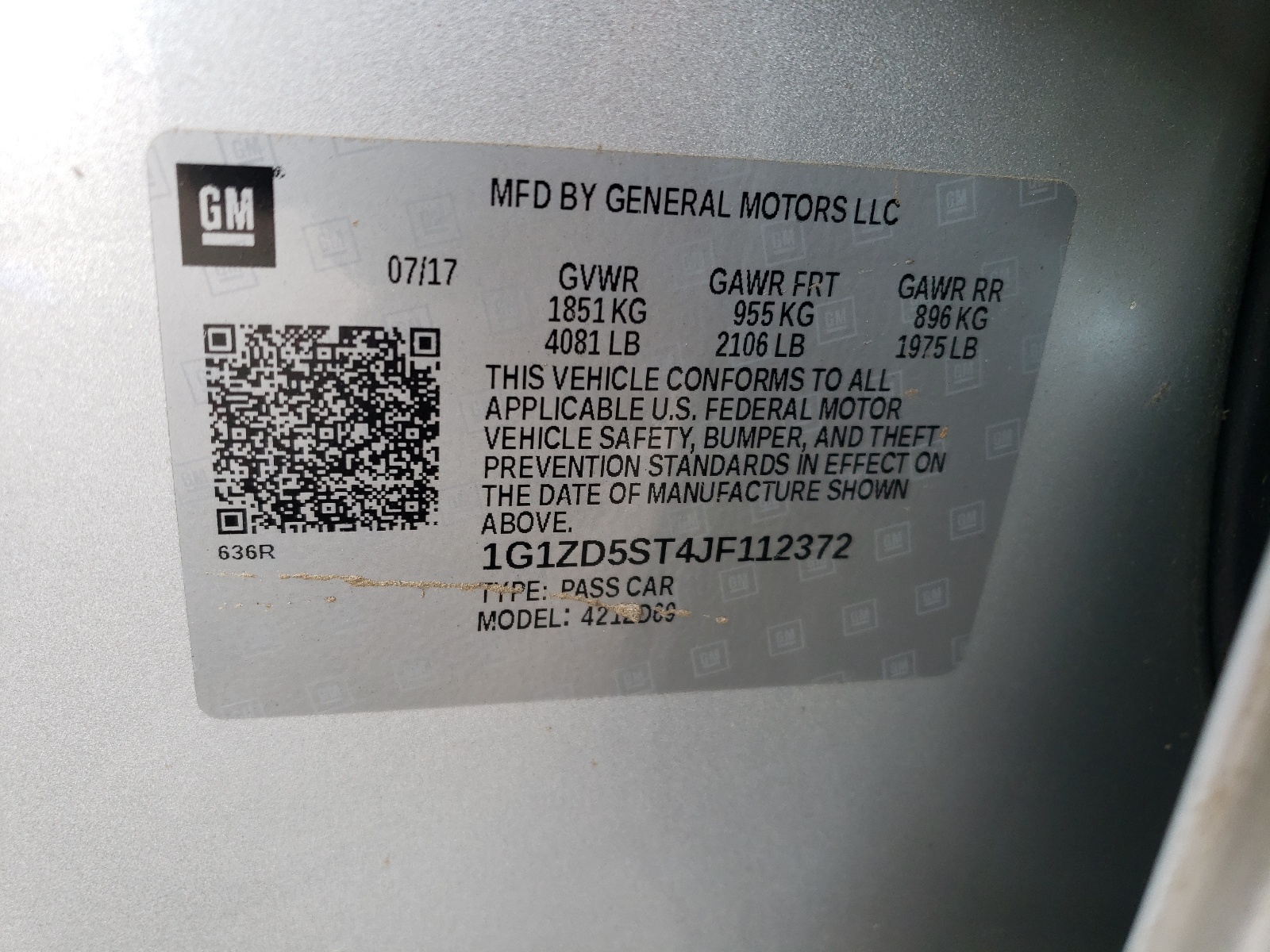 Photo 10 from auction – 2018 CHEVROLET MALIBU LT with VIN 1G1ZD5ST4JF112372