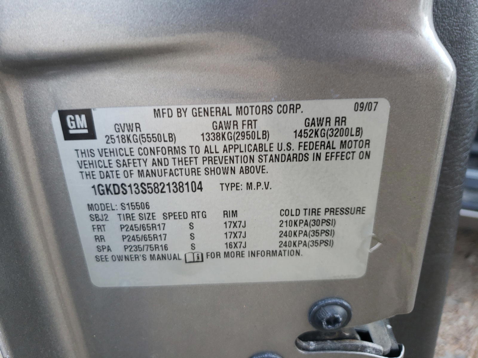 Photo 10 from auction – 2008 GMC ENVOY with VIN 1GKDS13S582138104
