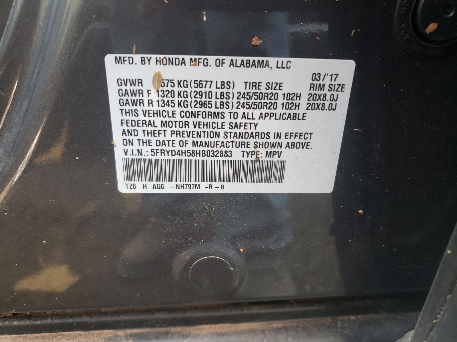 Photo 10 from auction – 2017 ACURA MDX TECHNO with VIN 5FRYD4H58HB032883