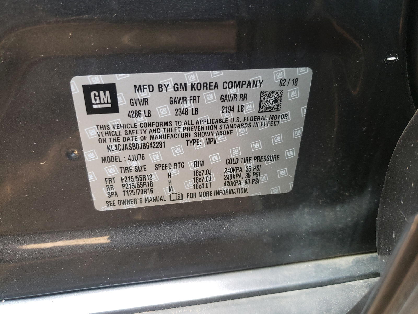 Photo 10 from auction – 2018 BUICK ENCORE PRE with VIN KL4CJASB0JB642281