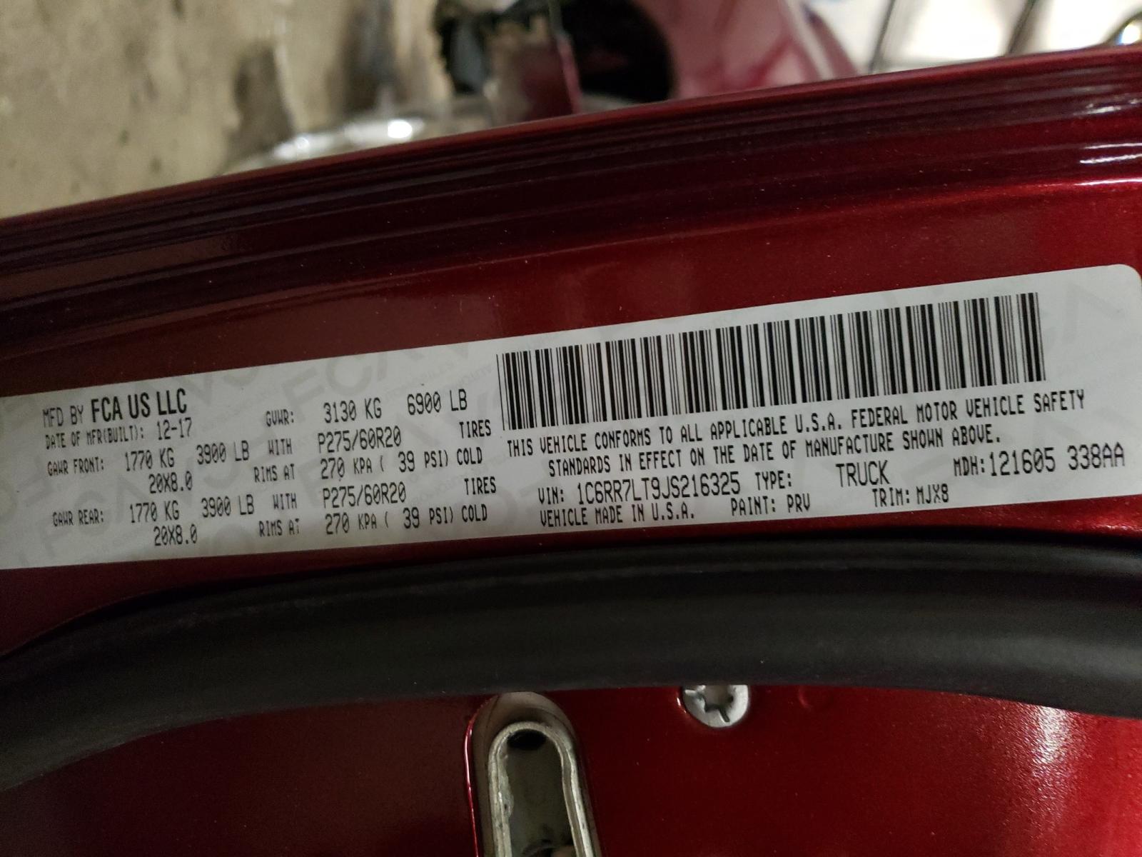 Photo 10 from auction – 2018 RAM 1500 SLT with VIN 1C6RR7LT9JS216325