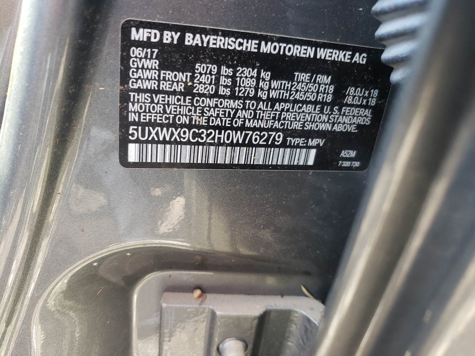 Photo 10 from auction – 2017 BMW X3 XDRIVE2 with VIN 5UXWX9C32H0W76279