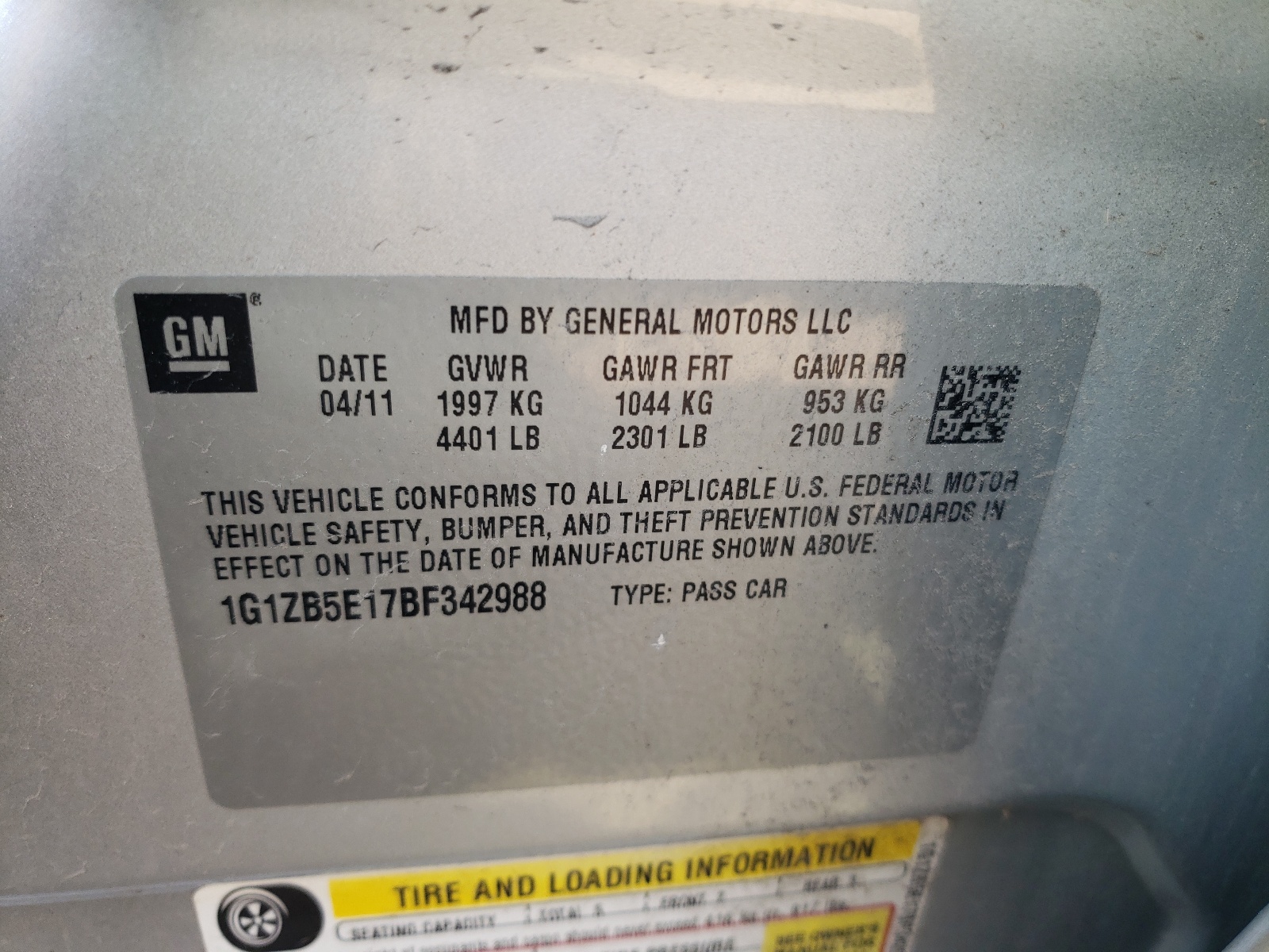 Photo 10 from auction – 2011 CHEVROLET MALIBU LS with VIN 1G1ZB5E17BF342988
