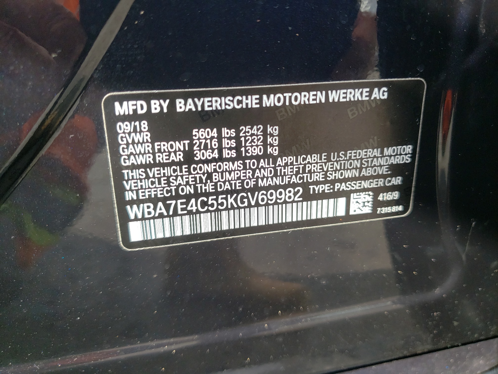Photo 10 from auction – 2019 BMW 740 XI with VIN WBA7E4C55KGV69982