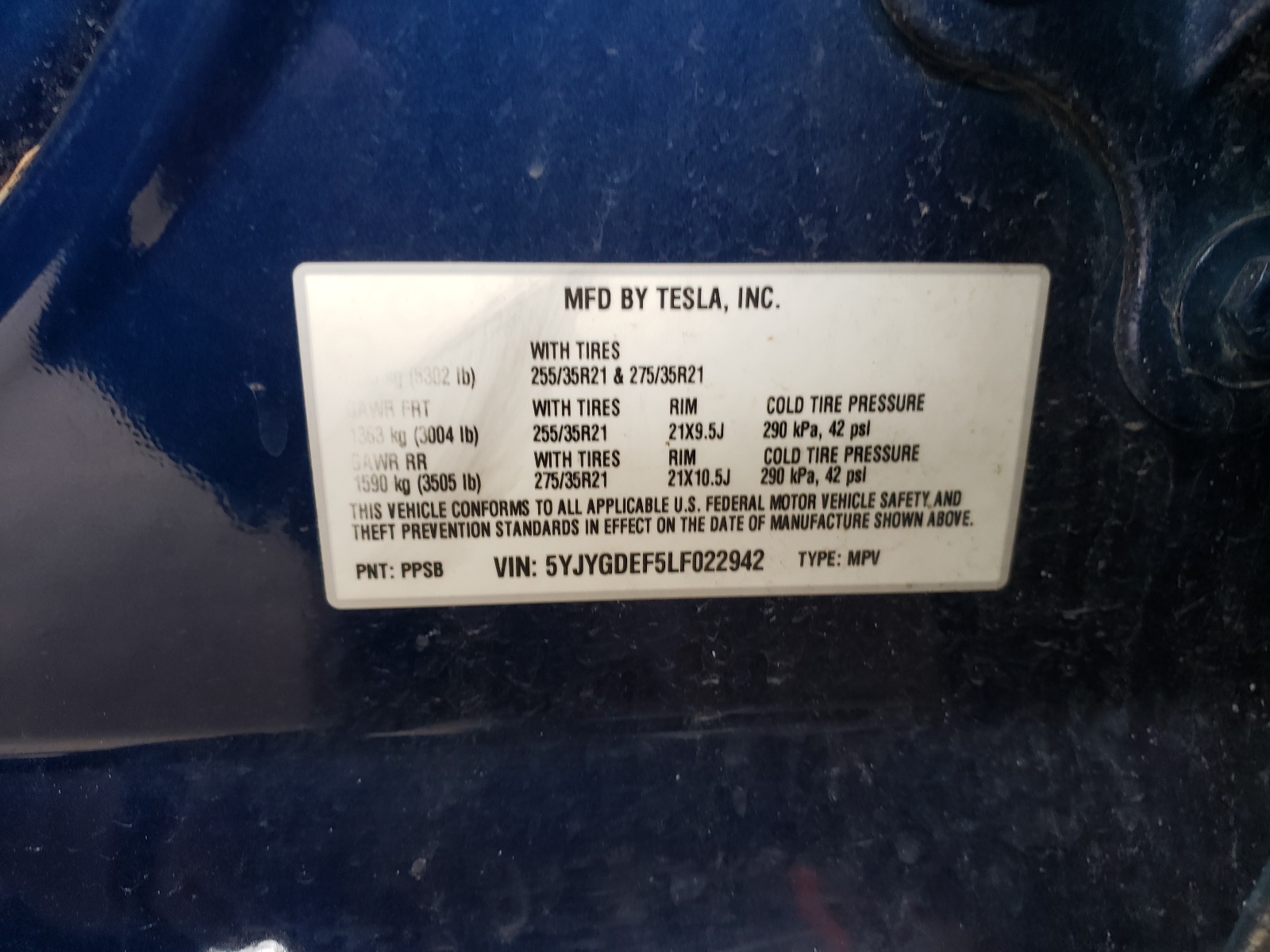 Photo 10 from auction – 2020 TESLA MODEL Y with VIN 5YJYGDEF5LF022942