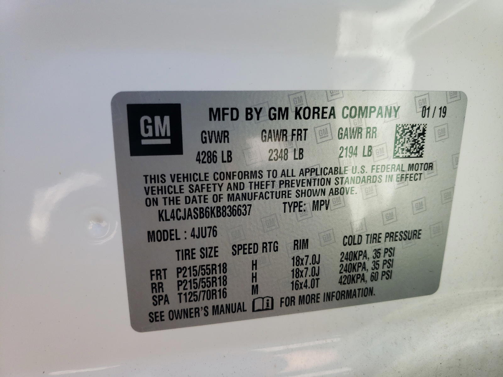 Photo 10 from auction – 2019 BUICK ENCORE PRE with VIN KL4CJASB6KB836637