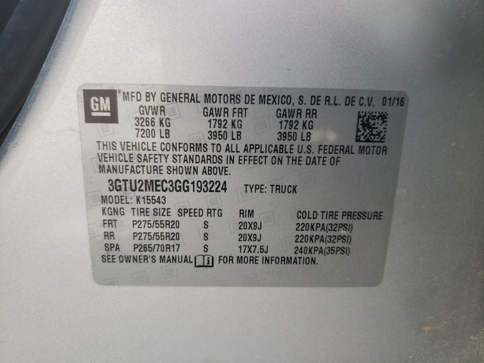 Photo 10 from auction – 2016 GMC SIERRA K15 with VIN 3GTU2MEC3GG193224