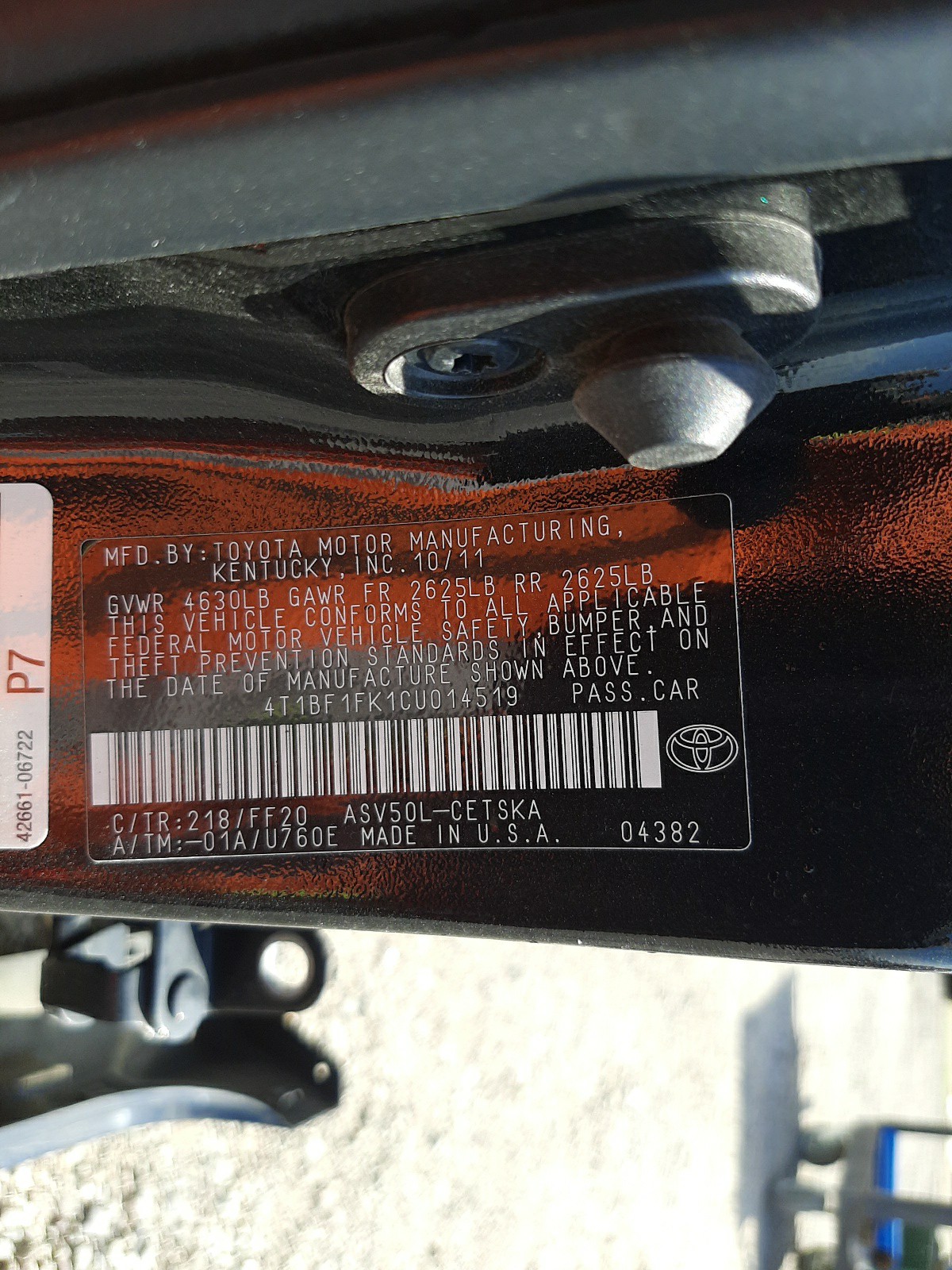 Photo 10 from auction – 2012 TOYOTA CAMRY BASE with VIN 4T1BF1FK1CU014519