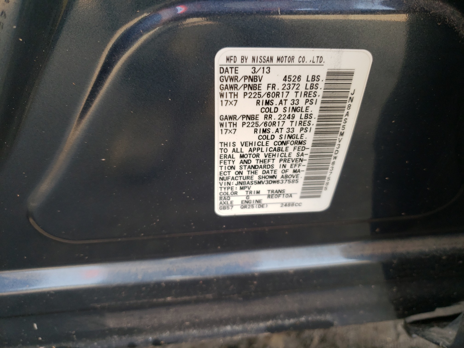 Photo 10 from auction – 2013 NISSAN ROGUE S with VIN JN8AS5MV3DW637585