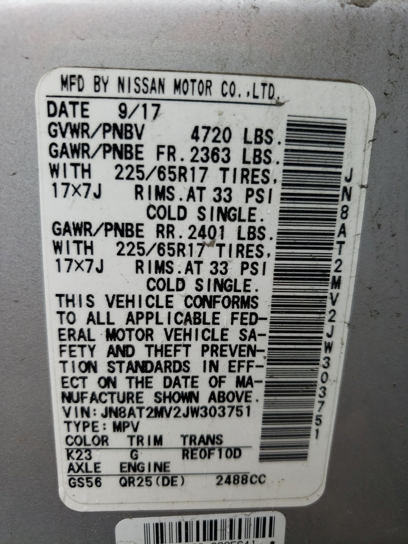 Photo 10 from auction – 2018 NISSAN ROGUE S with VIN JN8AT2MV2JW303751