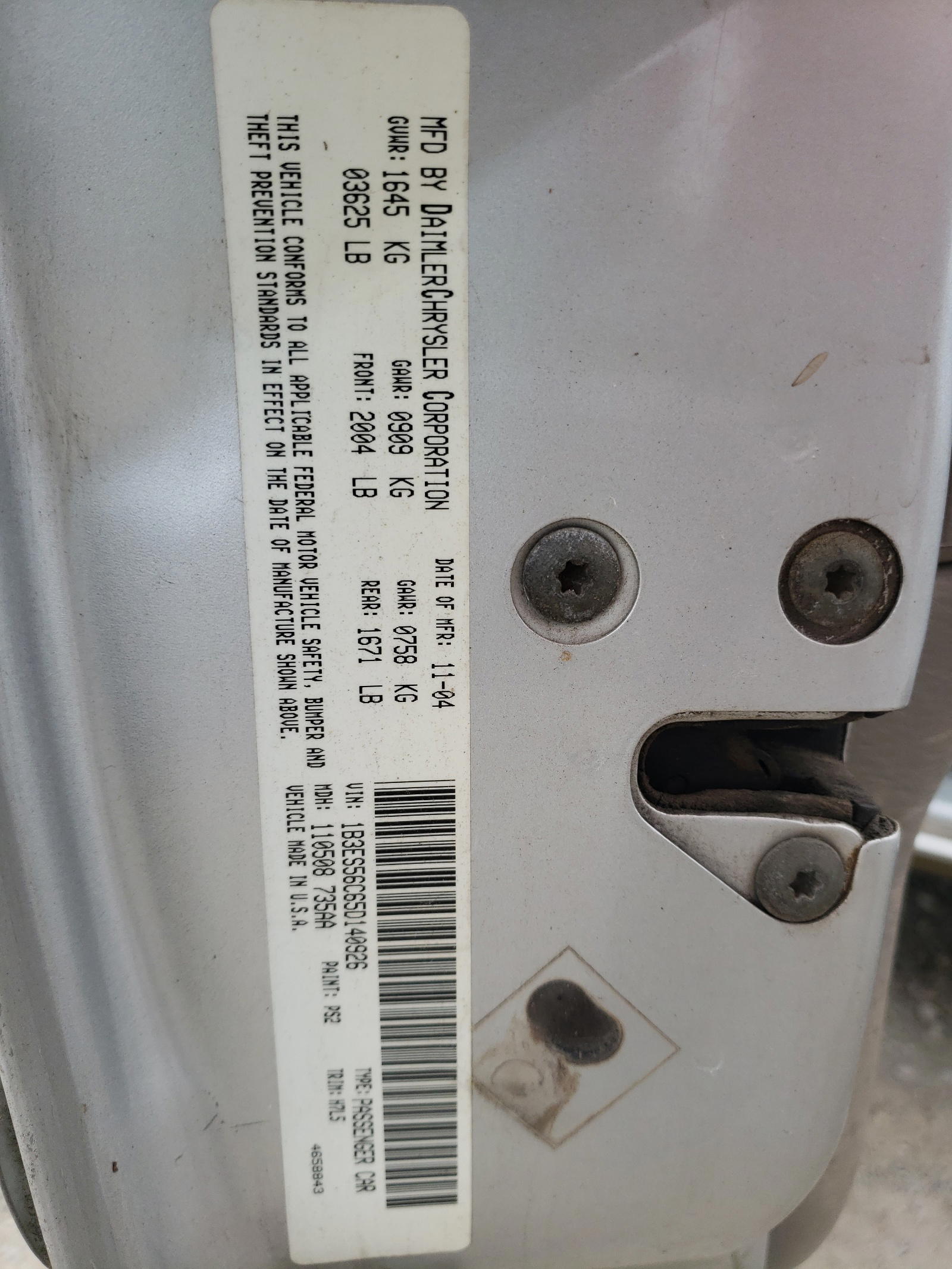 Photo 10 from auction – 2005 DODGE NEON SXT with VIN 1B3ES56C65D140926