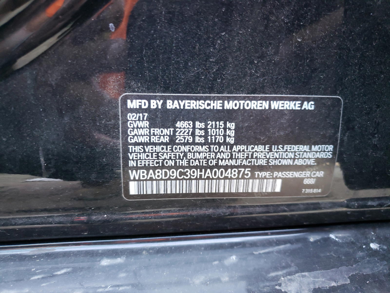 Photo 10 from auction – 2017 BMW 330 XI with VIN WBA8D9C39HA004875