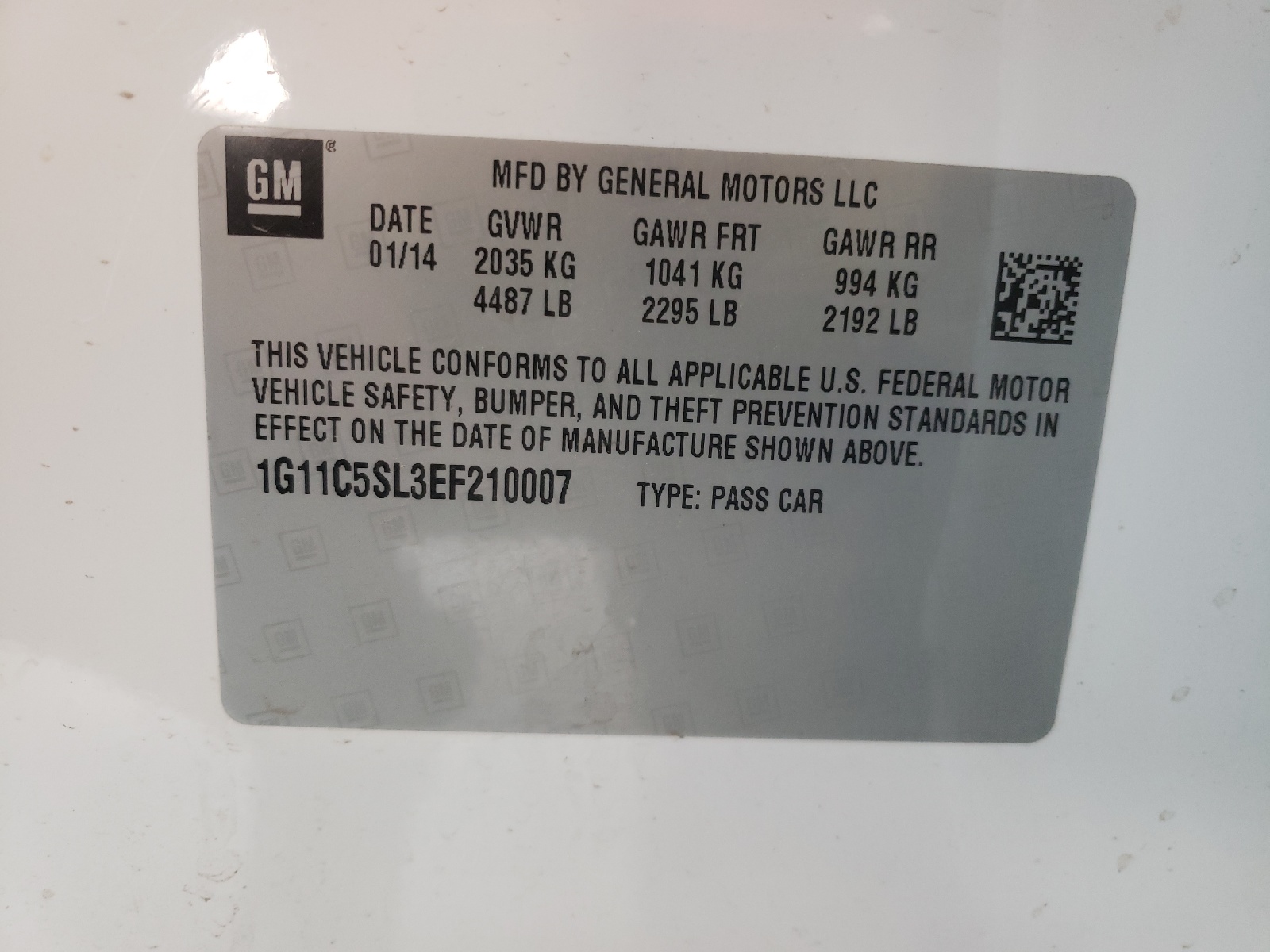 Photo 10 from auction – 2014 CHEVROLET MALIBU 1LT with VIN 1G11C5SL3EF210007