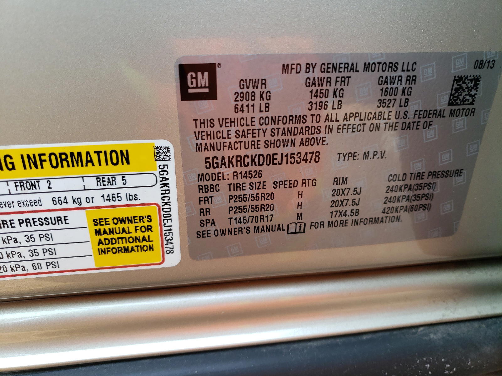 Photo 10 from auction – 2014 BUICK ENCLAVE with VIN 5GAKRCKD0EJ153478