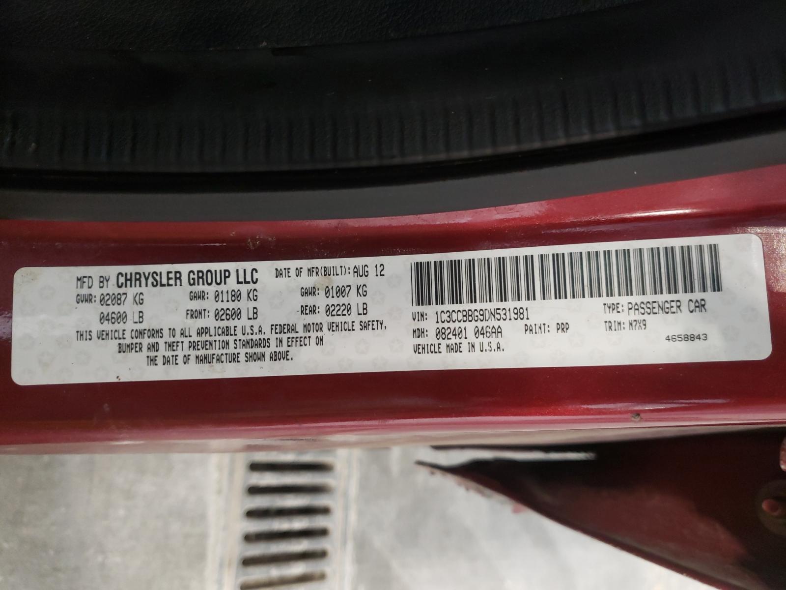 Photo 10 from auction – 2013 CHRYSLER 200 TOURIN with VIN 1C3CCBBG9DN531981