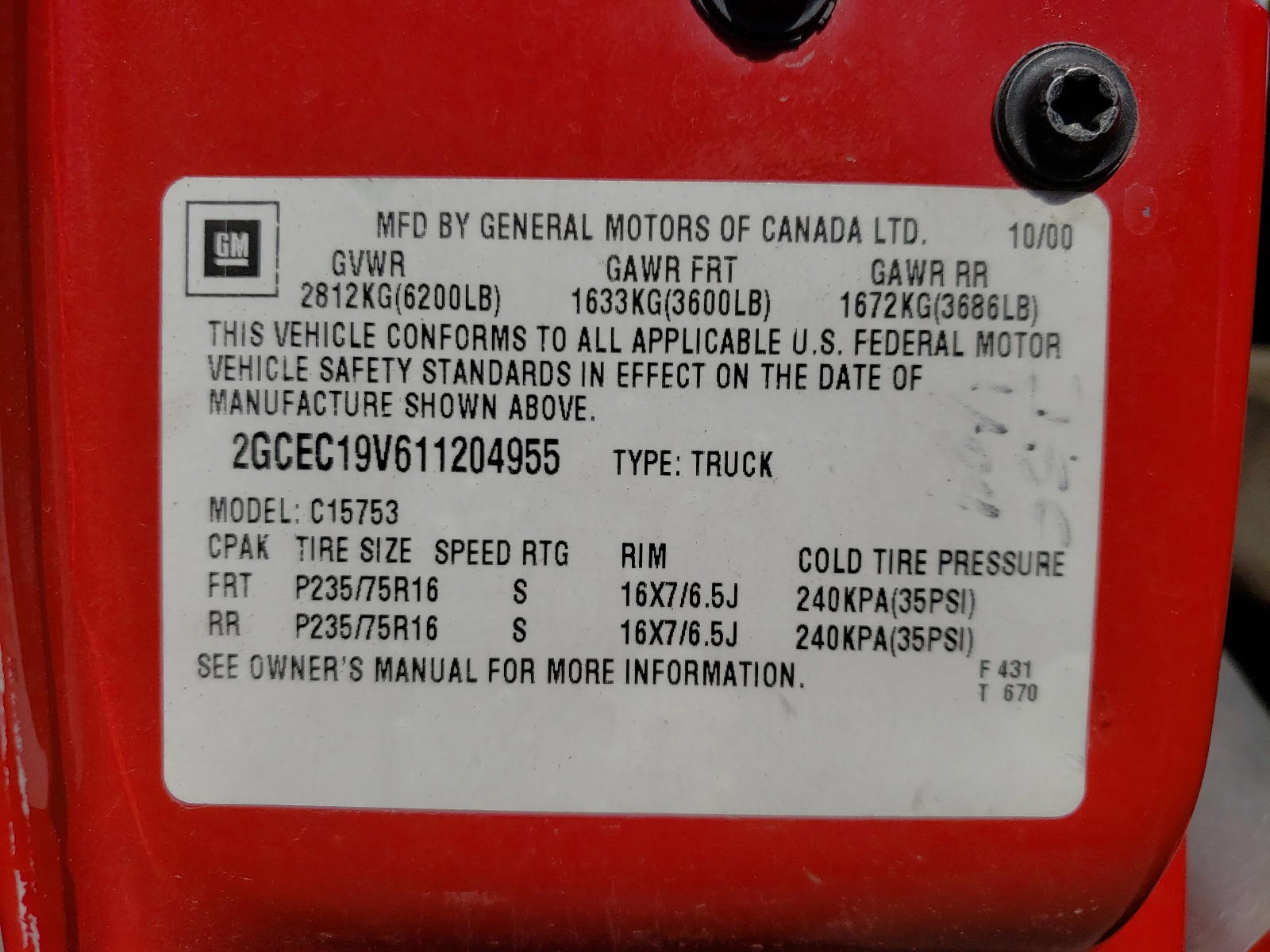 Photo 10 from auction – 2001 CHEVROLET SILVERADO with VIN 2GCEC19V611204955