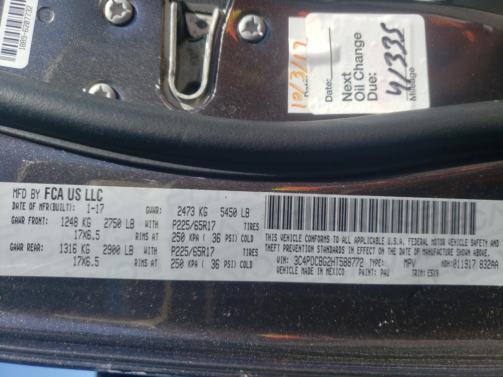 Photo 10 from auction – 2017 DODGE JOURNEY SX with VIN 3C4PDCBG2HT588772