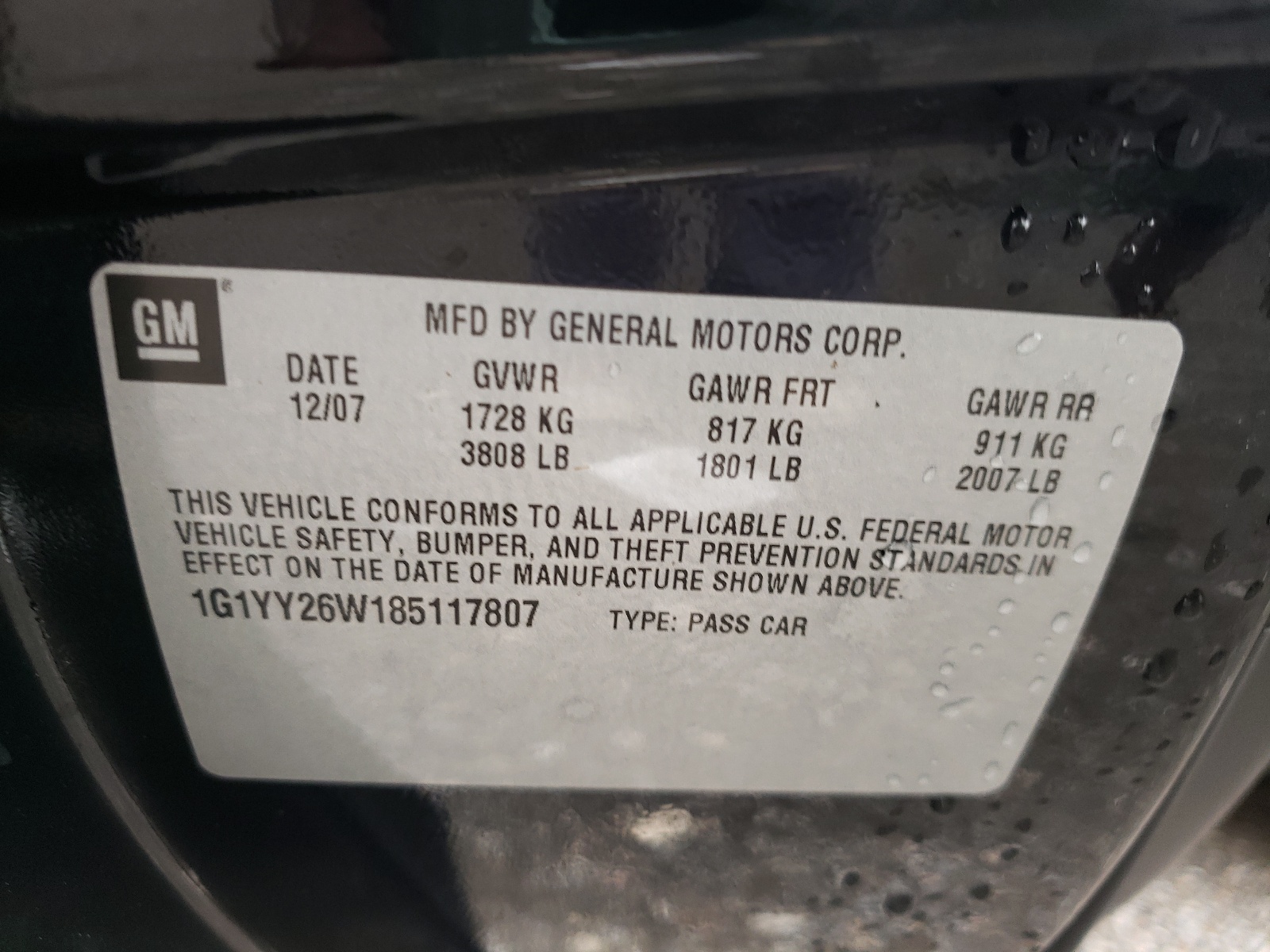 Photo 10 from auction – 2008 CHEVROLET CORVETTE with VIN 1G1YY26W185117807