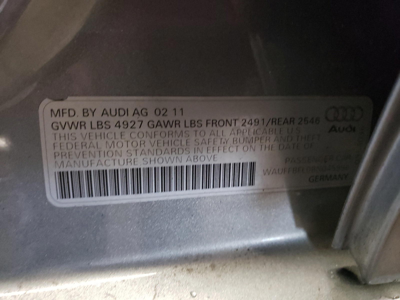 Photo 10 from auction – 2011 AUDI A4 PREMIUM with VIN WAUFFBFL0BN045996