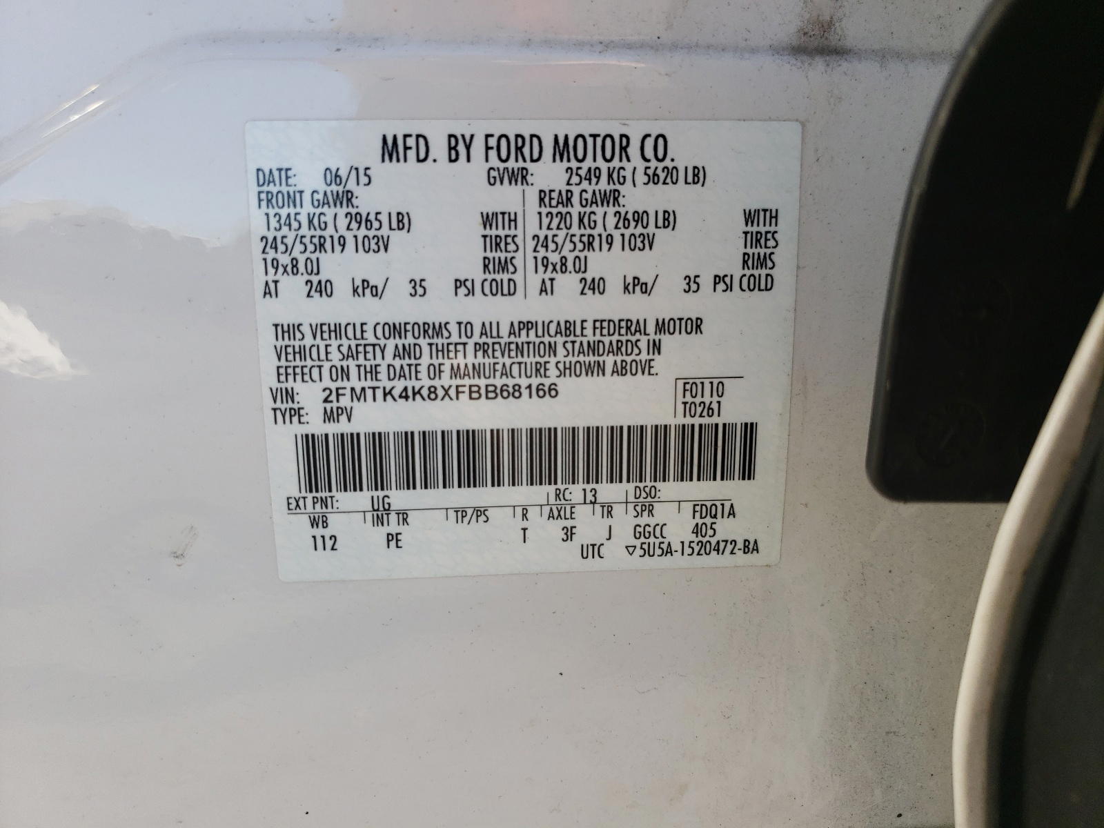 Photo 10 from auction – 2015 FORD EDGE TITAN with VIN 2FMTK4K8XFBB68166