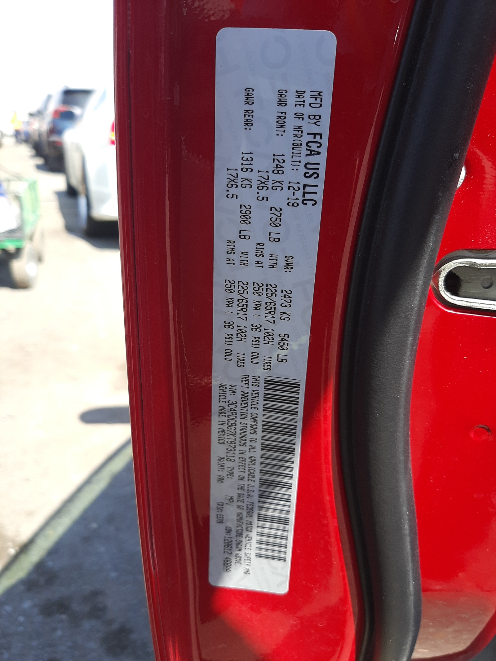 Photo 10 from auction – 2019 DODGE JOURNEY SE with VIN 3C4PDCBG7KT873118