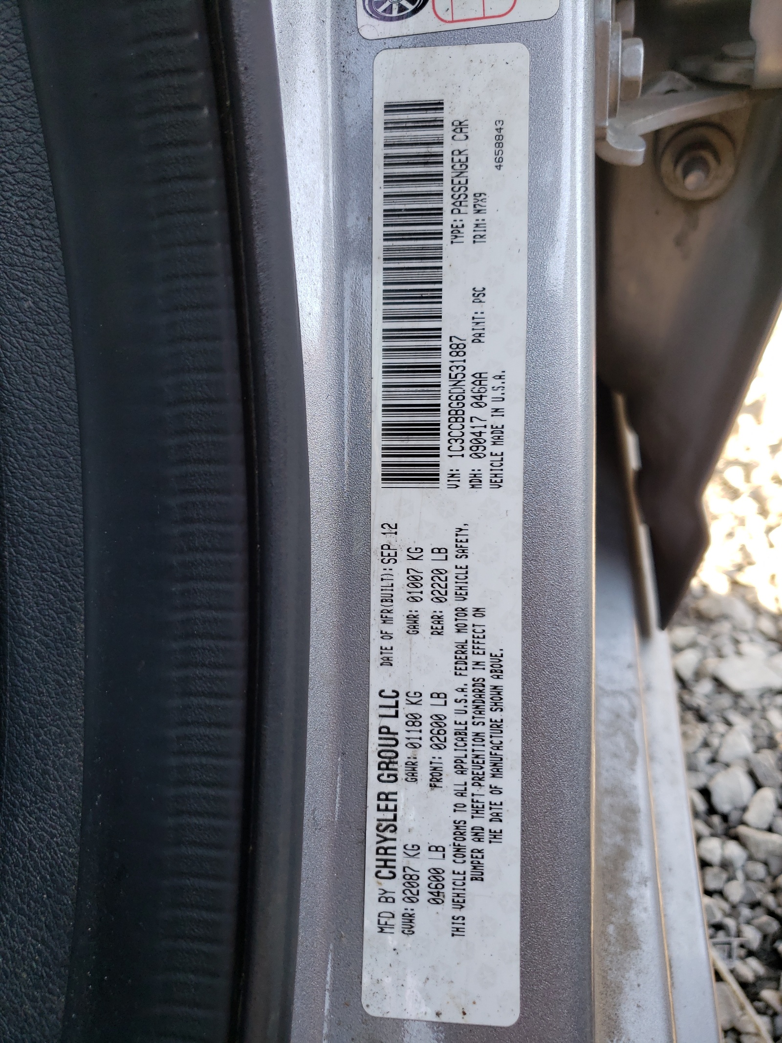 Photo 10 from auction – 2013 CHRYSLER 200 TOURIN with VIN 1C3CCBBG6DN531887