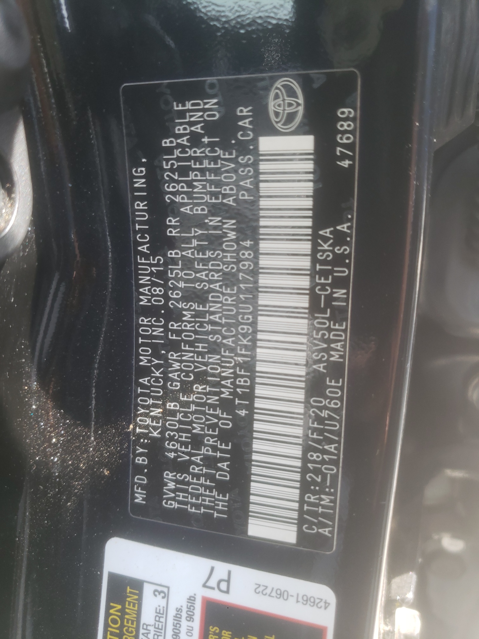 Photo 10 from auction – 2016 TOYOTA CAMRY LE with VIN 4T1BF1FK9GU117984
