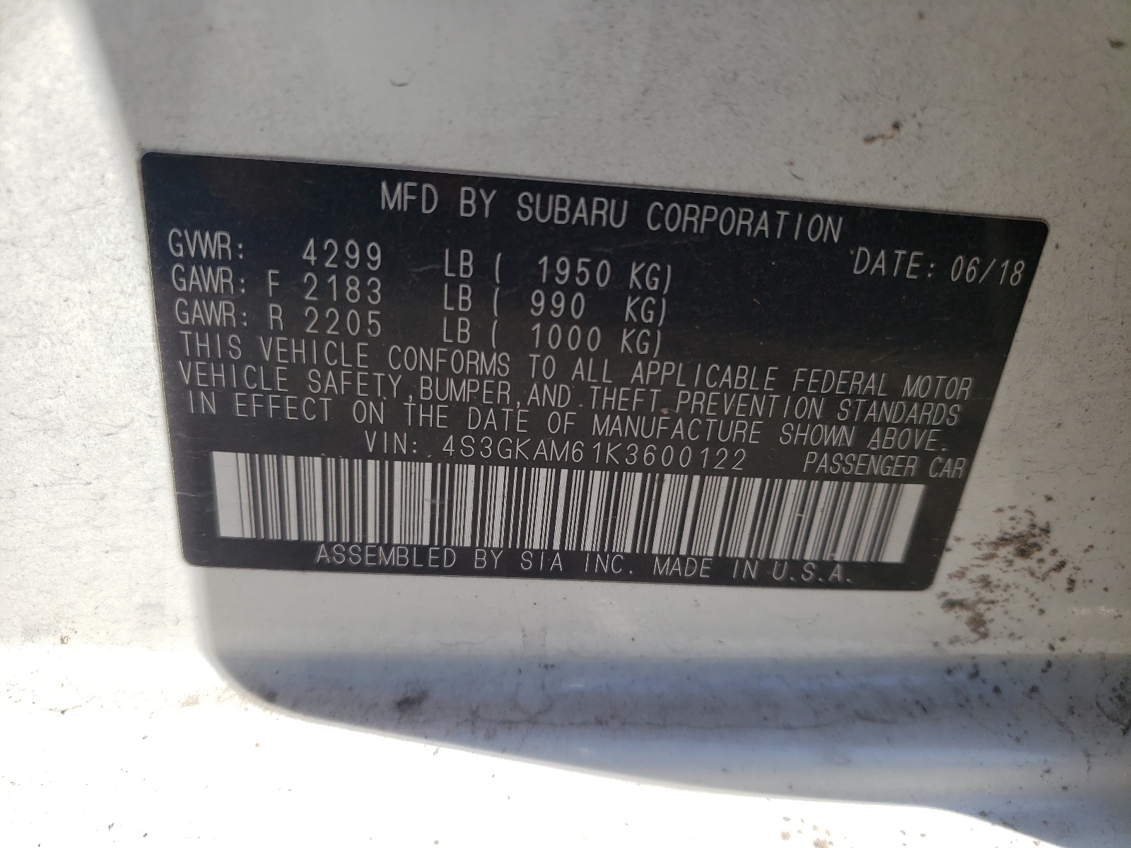 Photo 10 from auction – 2019 SUBARU IMPREZA SP with VIN 4S3GKAM61K3600122