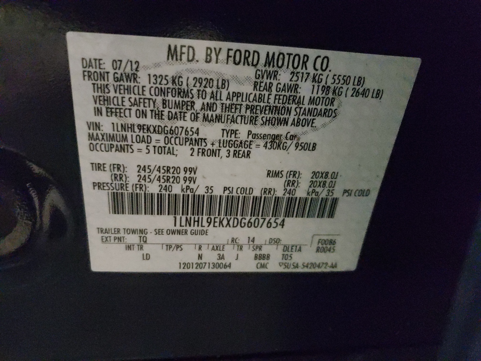 Photo 10 from auction – 2013 LINCOLN MKS with VIN 1LNHL9EKXDG607654