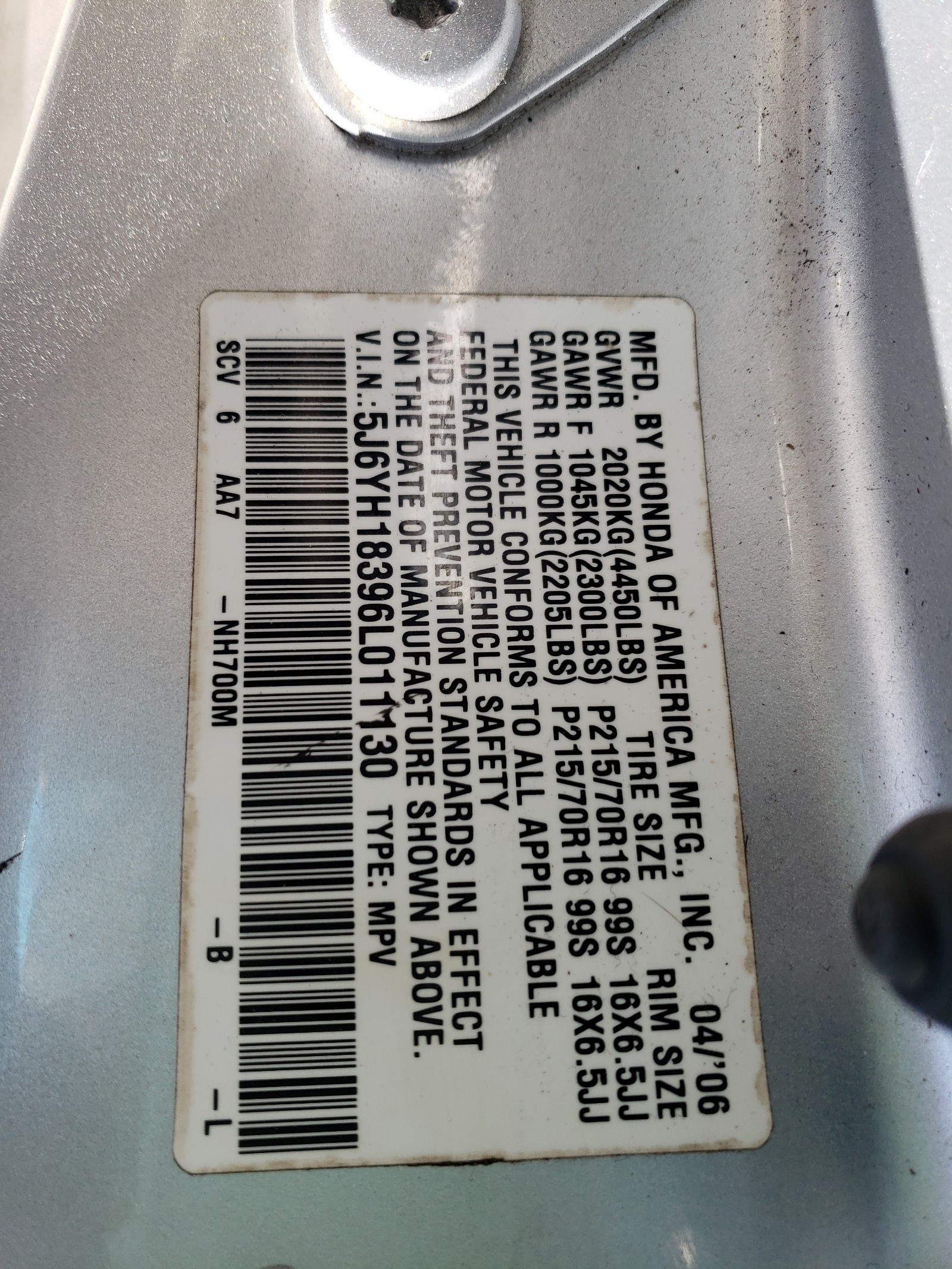 Photo 10 from auction – 2006 HONDA ELEMENT LX with VIN 5J6YH18396L011130