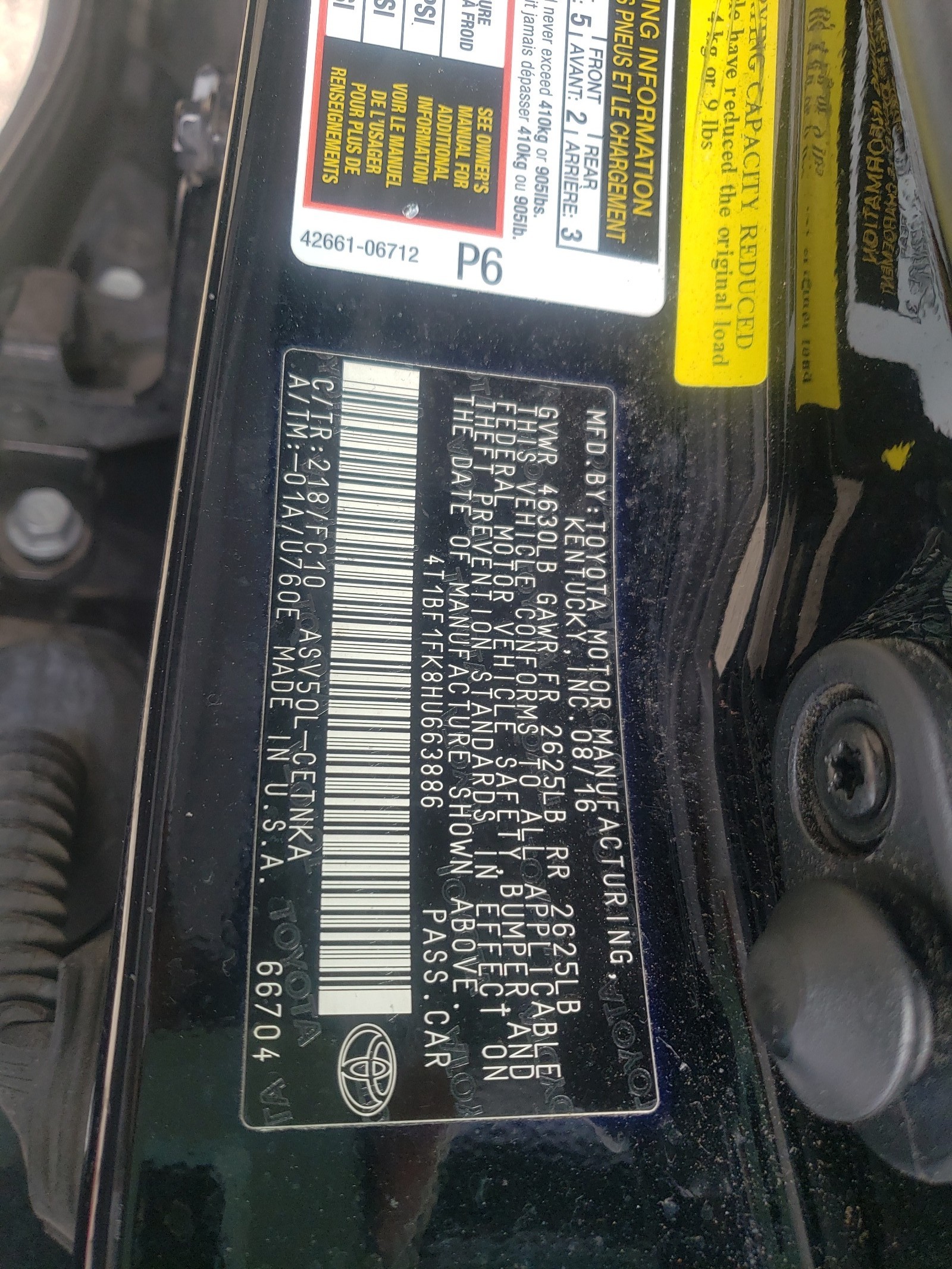 Photo 10 from auction – 2017 TOYOTA CAMRY LE with VIN 4T1BF1FK8HU663886