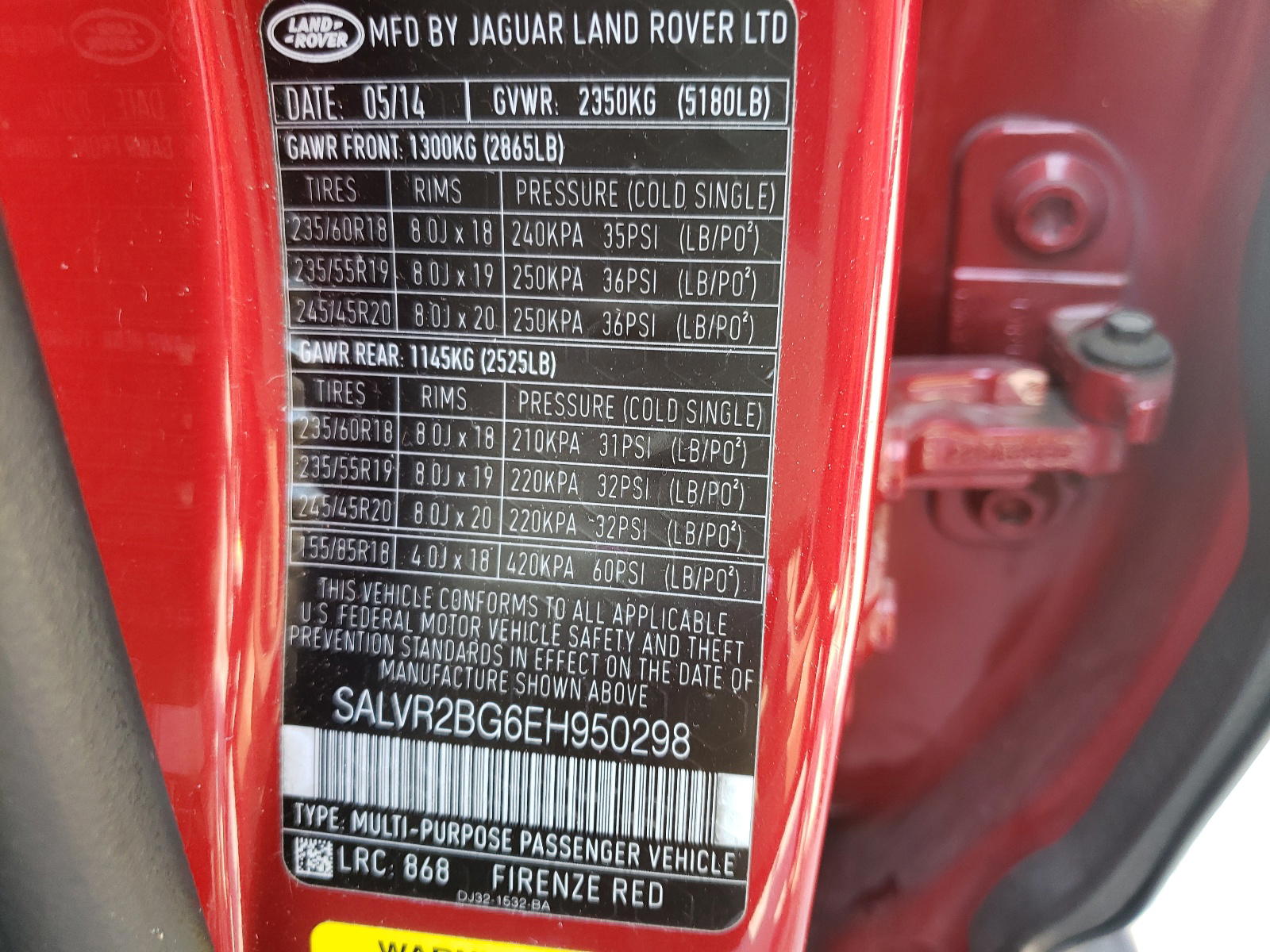 Photo 10 from auction – 2014 LAND ROVER RANGE ROVE with VIN SALVR2BG6EH950298