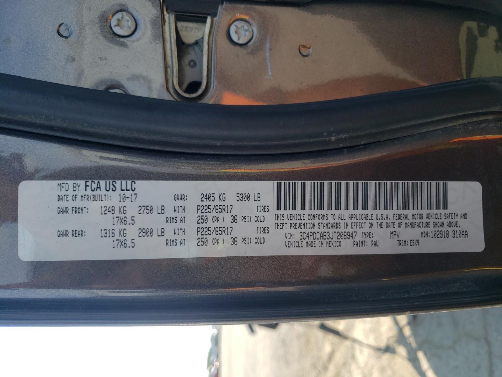 Photo 10 from auction – 2018 DODGE JOURNEY SE with VIN 3C4PDCAB3JT208947