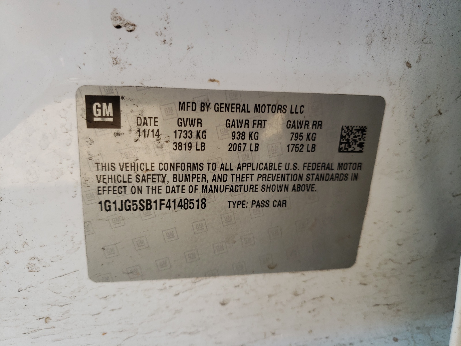 Photo 10 from auction – 2015 CHEVROLET SONIC RS with VIN 1G1JG5SB1F4148518