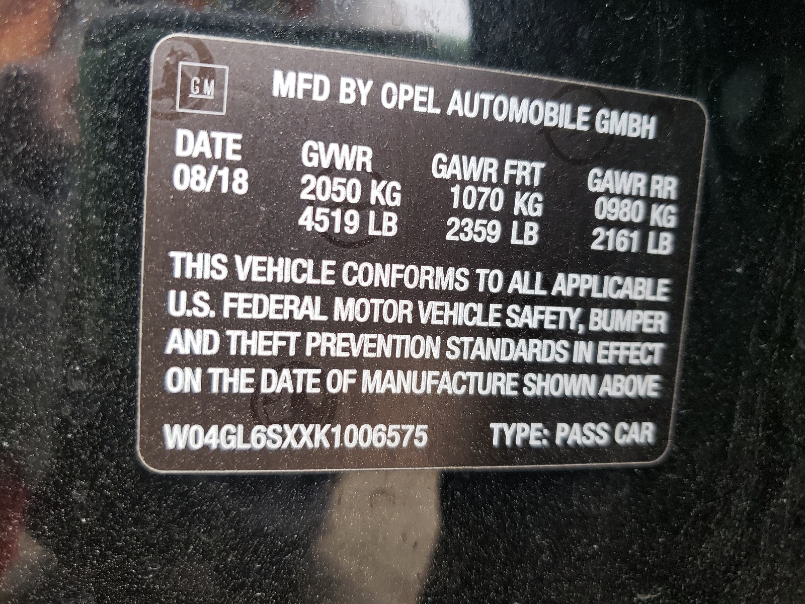 Photo 10 from auction – 2019 BUICK REGAL PREF with VIN W04GL6SXXK1006575