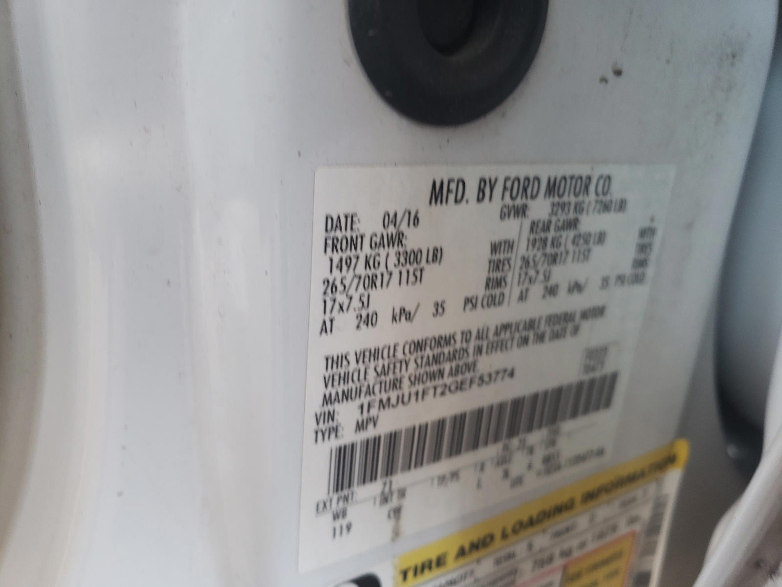 Photo 10 from auction – 2016 FORD EXPEDITION with VIN 1FMJU1FT2GEF53774