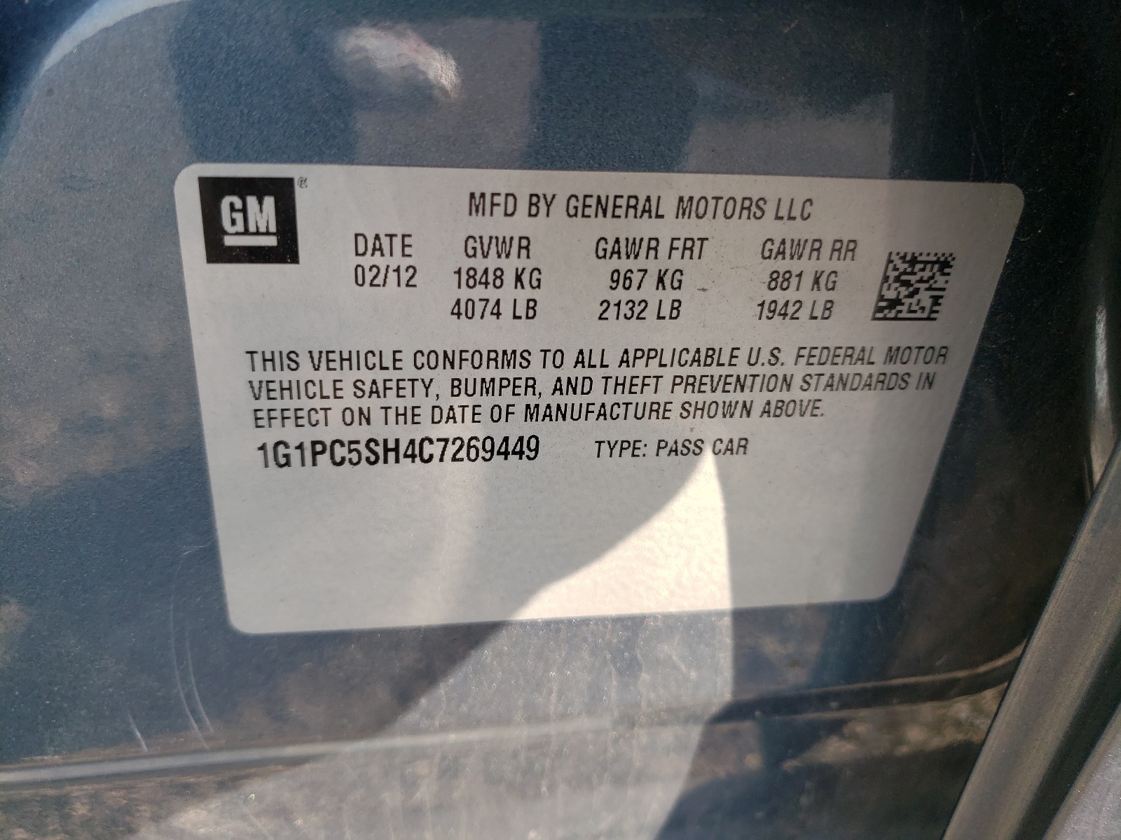 Photo 10 from auction – 2012 CHEVROLET CRUZE LS with VIN 1G1PC5SH4C7269449