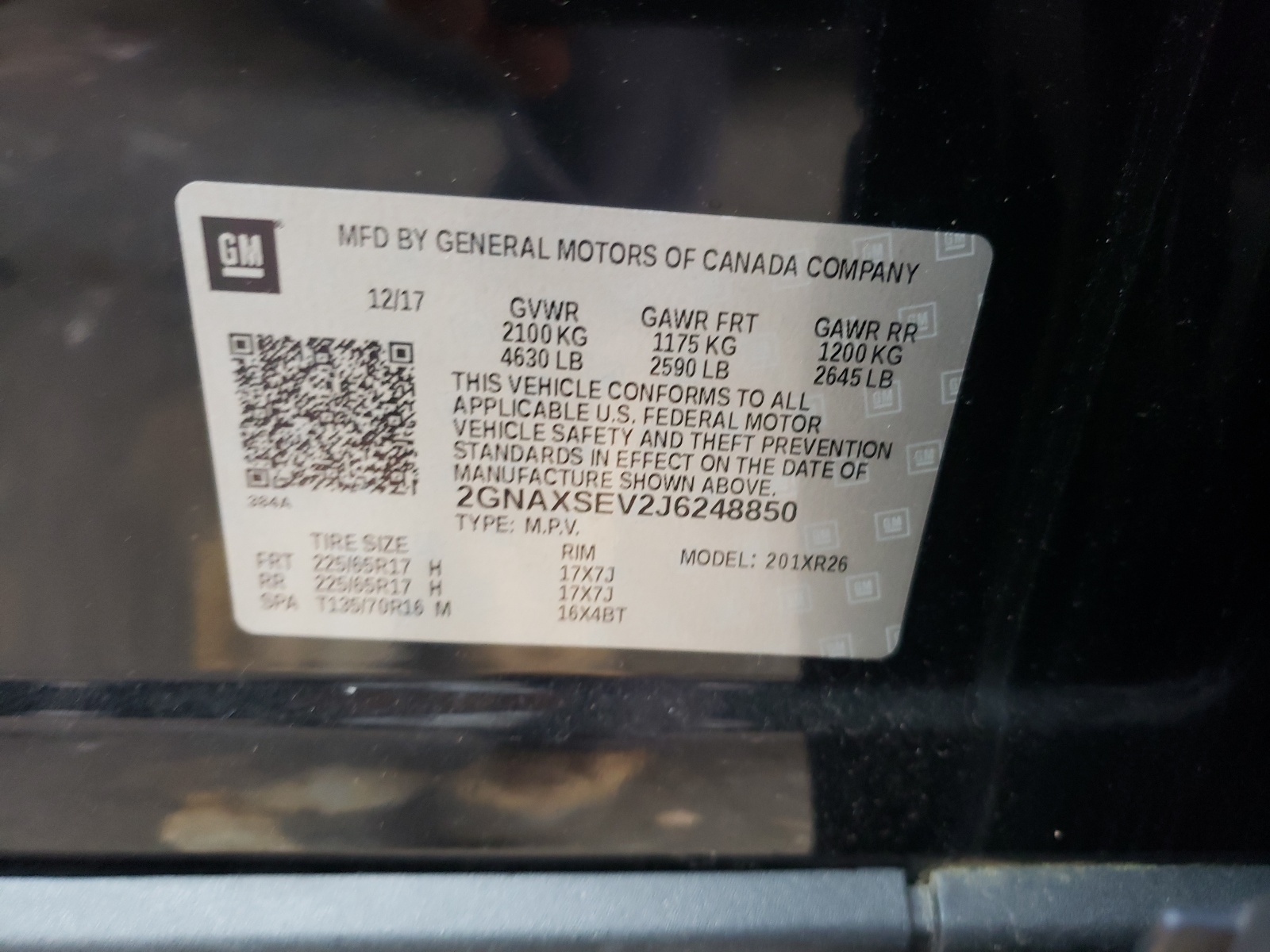 Photo 10 from auction – 2018 CHEVROLET EQUINOX LT with VIN 2GNAXSEV2J6248850