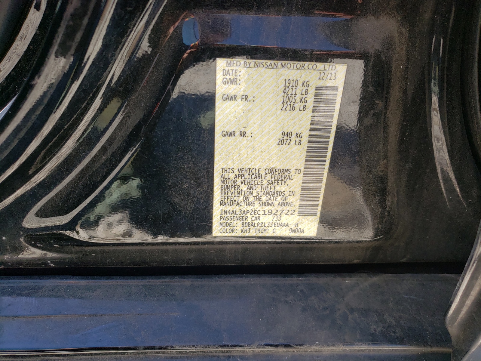 Photo 10 from auction – 2014 NISSAN ALTIMA 2.5 with VIN 1N4AL3AP2EC192722