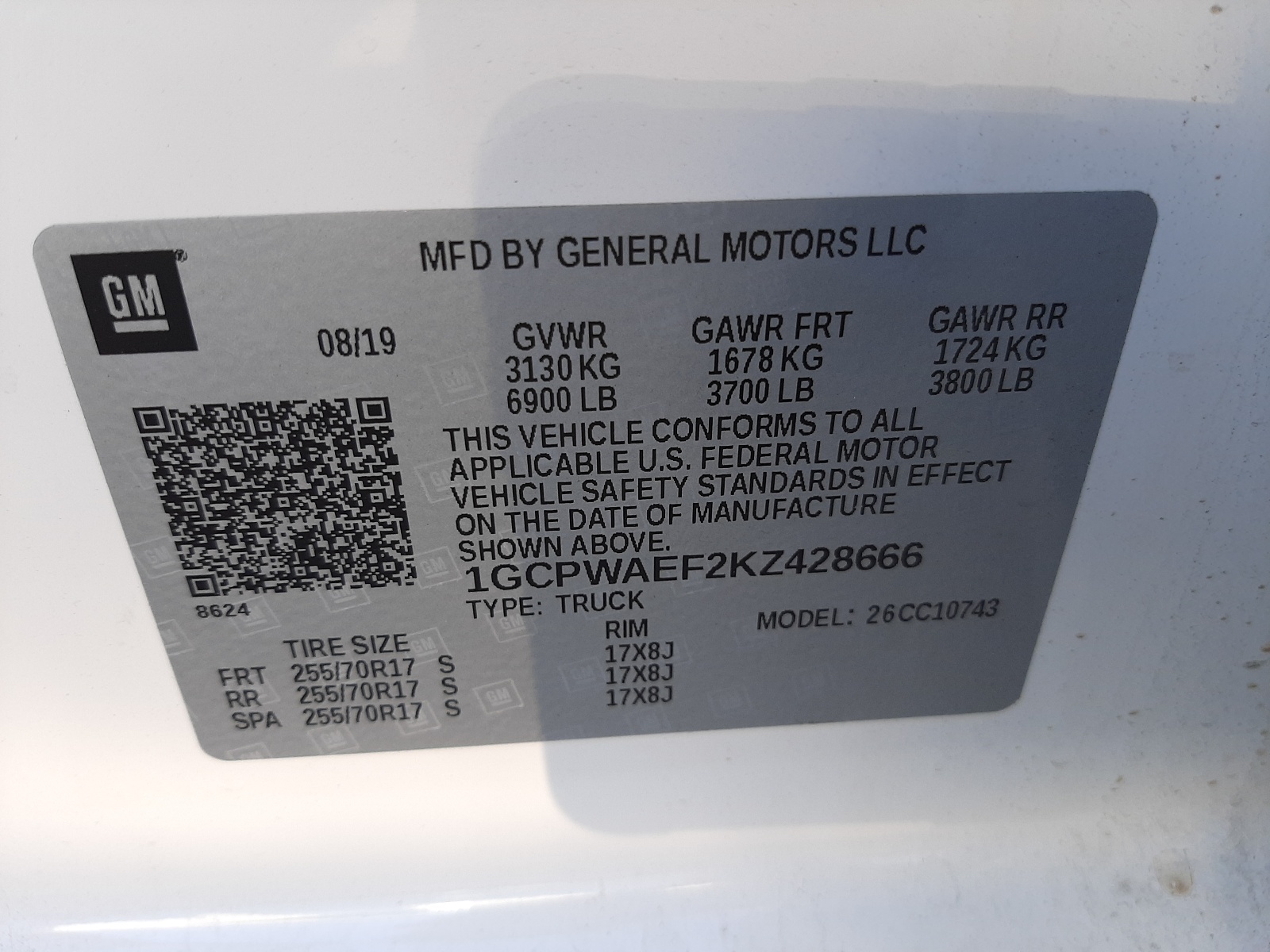 Photo 10 from auction – 2019 CHEVROLET SILVERADO with VIN 1GCPWAEF2KZ428666