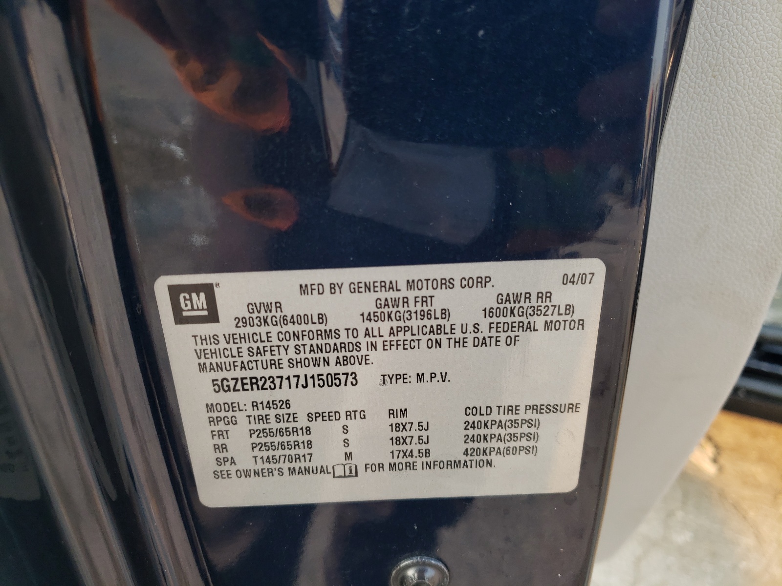 Photo 10 from auction – 2007 SATURN OUTLOOK XR with VIN 5GZER23717J150573
