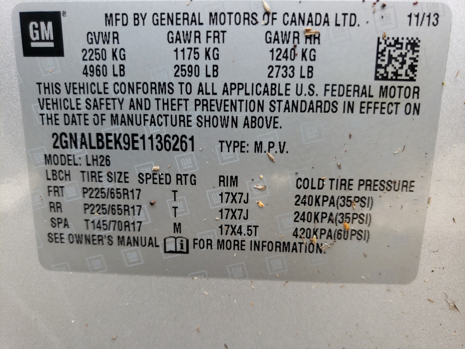 Photo 10 from auction – 2014 CHEVROLET EQUINOX LT with VIN 2GNALBEK9E1136261