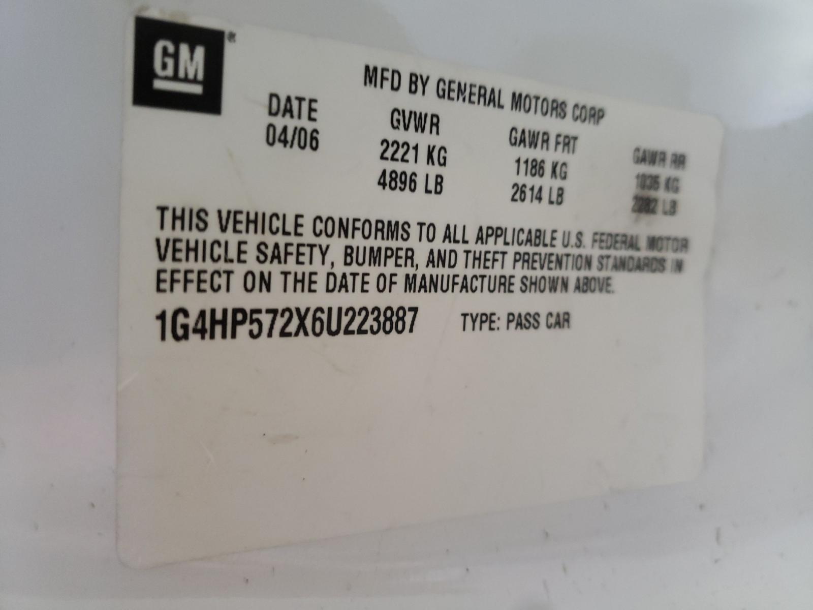 Photo 10 from auction – 2006 BUICK LUCERNE CX with VIN 1G4HP572X6U223887